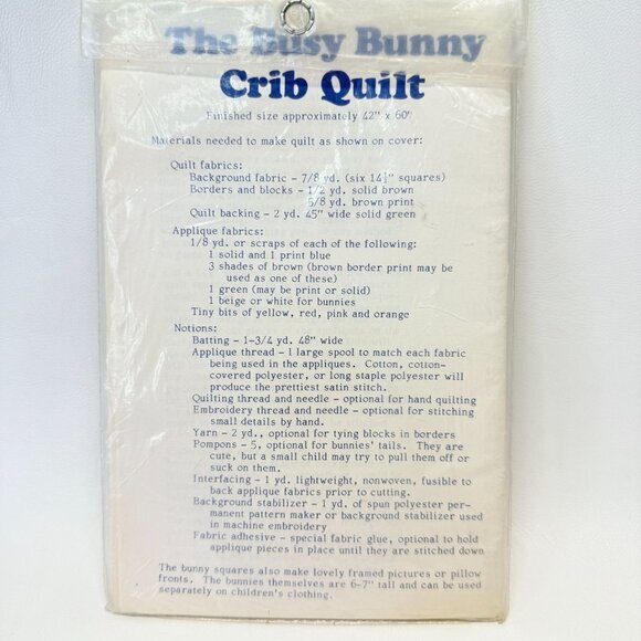 Busy Bunny Crib‎ Quilt Pattern Yours Truly Vintage 70s Machine Applique - Picture 6 of 8